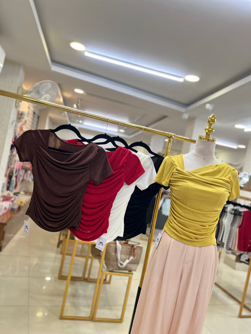 Asymmetrical Neckline Fitted Bodycon Tops